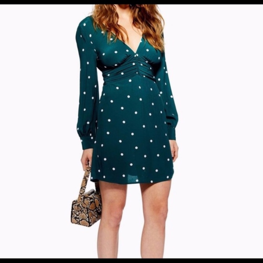 TOPSHOP Teal Polka Dot Dress